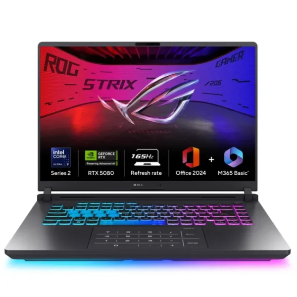 ASUS ROG Strix G16,Intel Core Ultra 9 275HX Gaming Laptop(NVIDIA RTX 5080-16GB/175W TGP/32GB/1TB/FHD+/16?/165Hz/Windows 11/M365 Basic (1Year)*/Office Home 2024/Eclipse Gray/2.65 Kg) G615LW-RV148WS